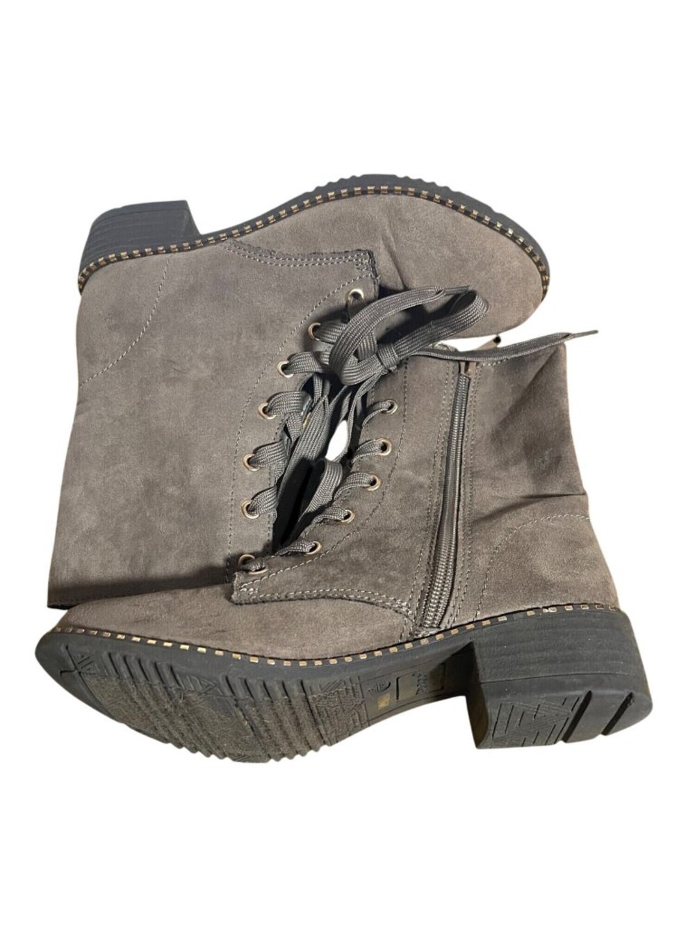 Bamboo Bonfire Faux Suede Studded Brown Combat Boots Womens Size 6.5